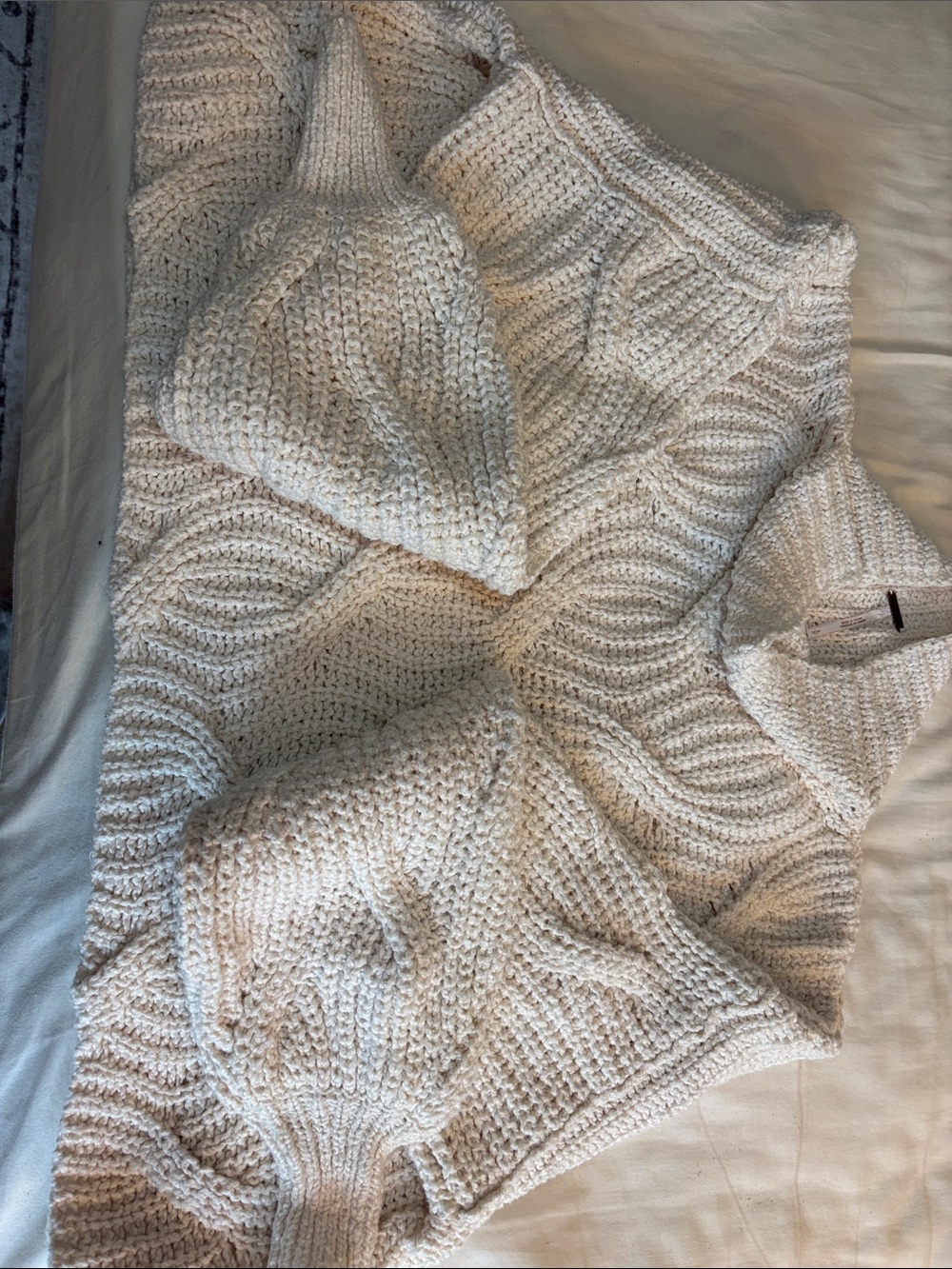 Free People Cream Chunky Cowl-Neck Cable Knit Sweater